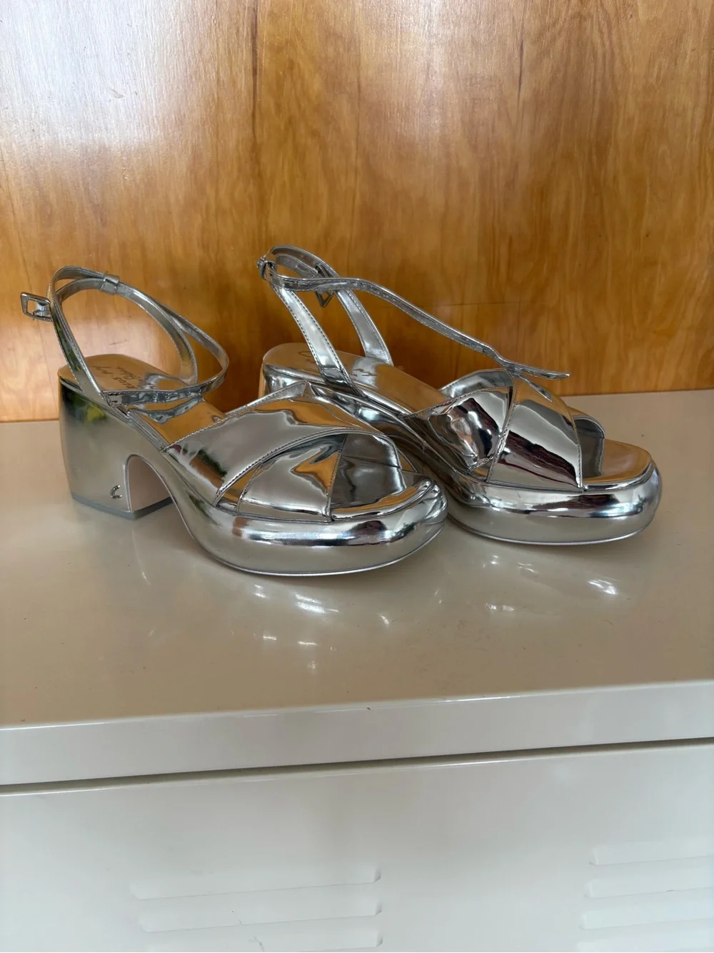 Circus by Sam Edelman Metallic Silver Platform Slingback Heels